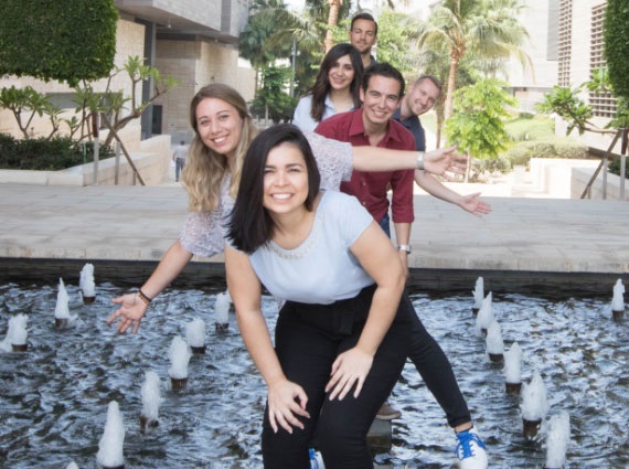 Students in fountain